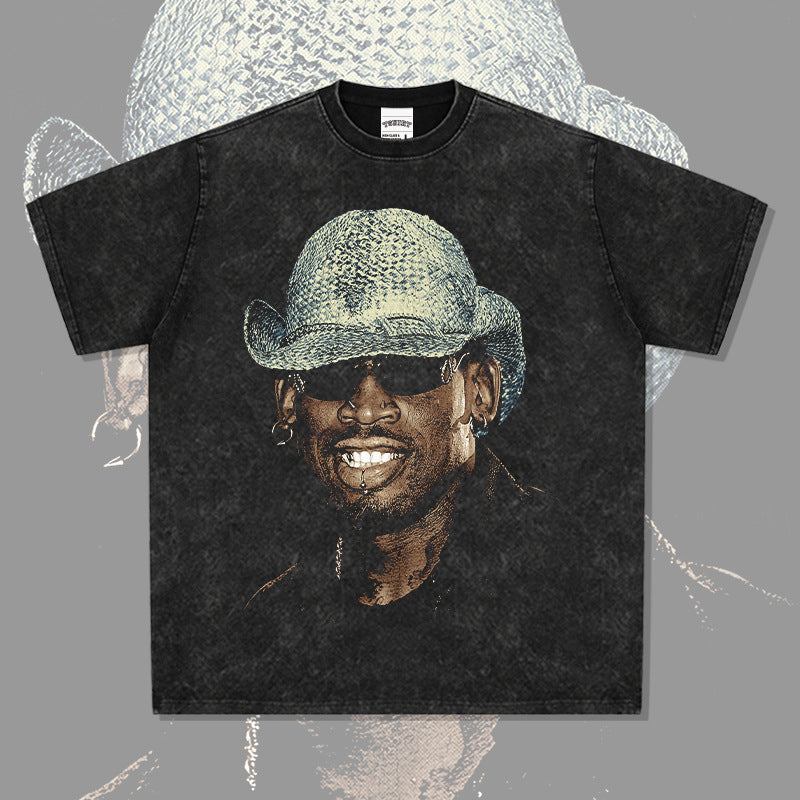 New york hip hop shop dennis rodman star avatar retro print short sleeve t-shirt