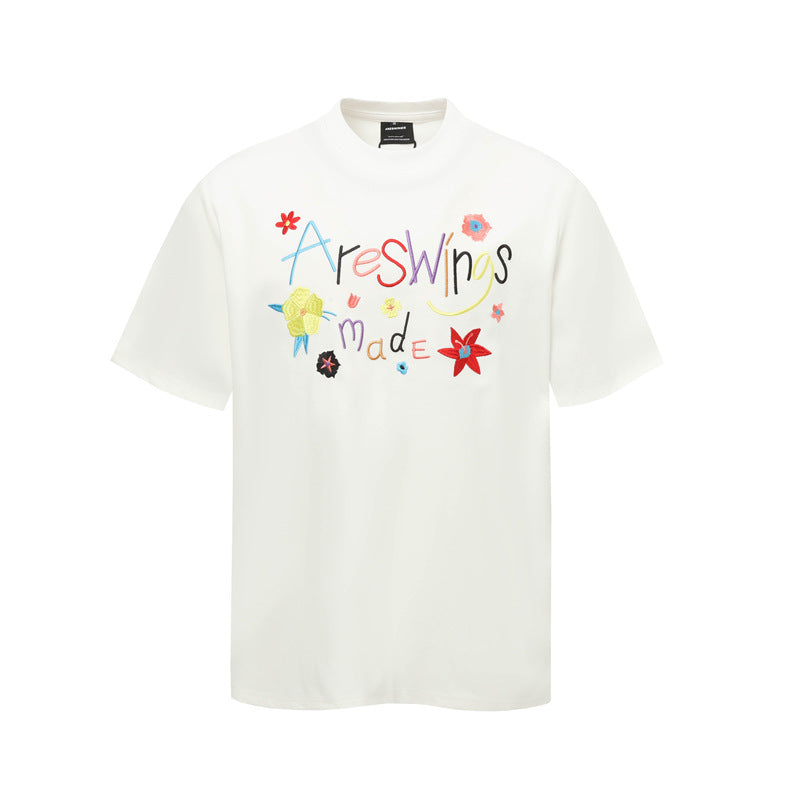 Hip Hop Shirts For Boys Vintage Alphabet Print Flower Short Sleeve T-Shirt Crew Neck Top