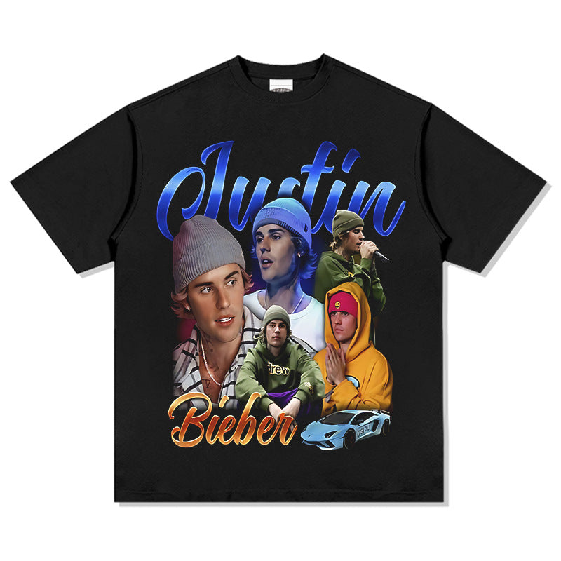Cool t rapper Justin Bieber print short sleeve t-shirt