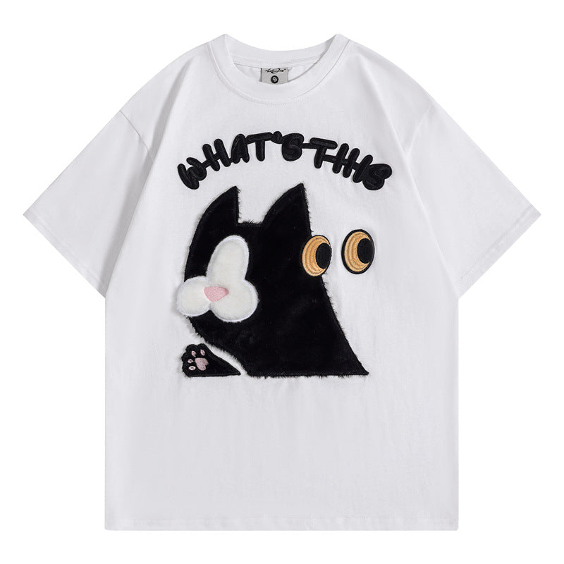 Camisetas streetwear Summer Vintage Black Cat Casual Loose Short Sleeve T-Shirt