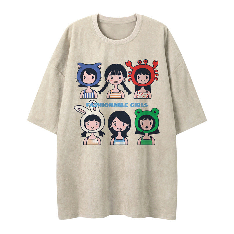 US drip outfits summer vintage cartoon avatar print casual loose short sleeve T-Shirts