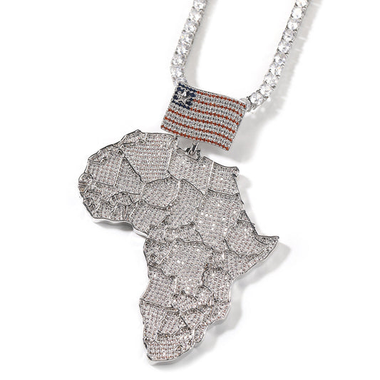 Jewelry Hip Hop Map Pendant Copper Set Zircon Necklace Spectrum