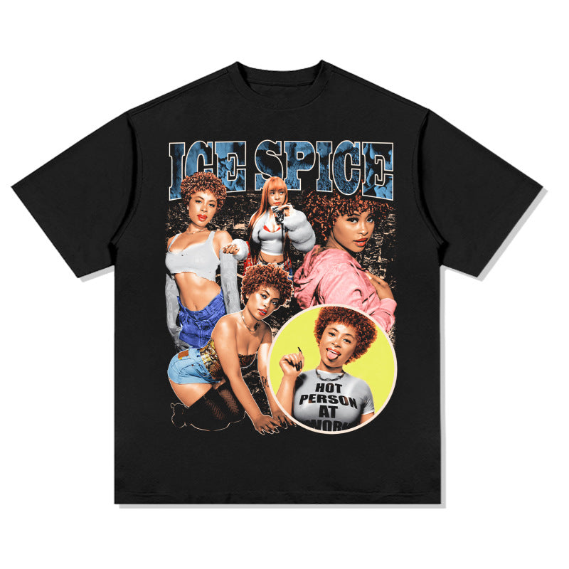 Cool t rapper vintage hip hop Ice Spice print short sleeve t-shirt