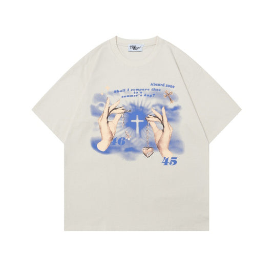 Camisetas streetwear summer retro letter print design casual loose short sleeve T-Shirt