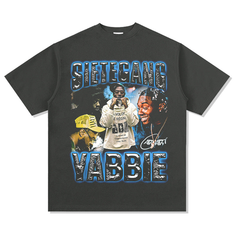 Outfit streetwear vintage hip hop SieteGang Yabbie print short sleeve t-shirt
