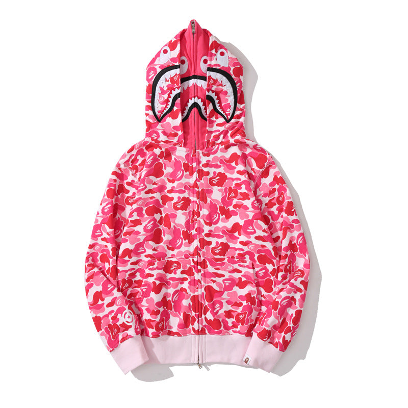 Ape Hoodie Shark Double Hood Men's and Women's Cardigan Zip Sweater