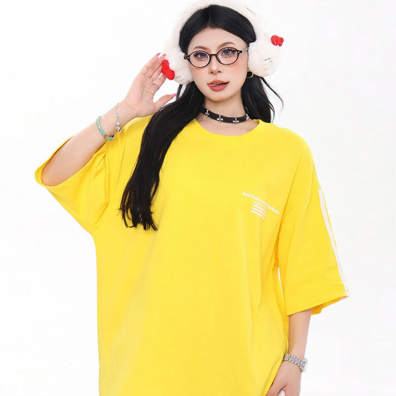 Vintage Tišö Rt Letter Embroidered Short Sleeve T-Shirt Loose Crew Neck