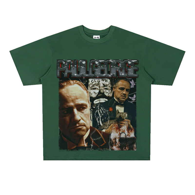 Film Star T Shirt Cotton Short Sleeve Loose round Neck Retro Design T-shirt for Men