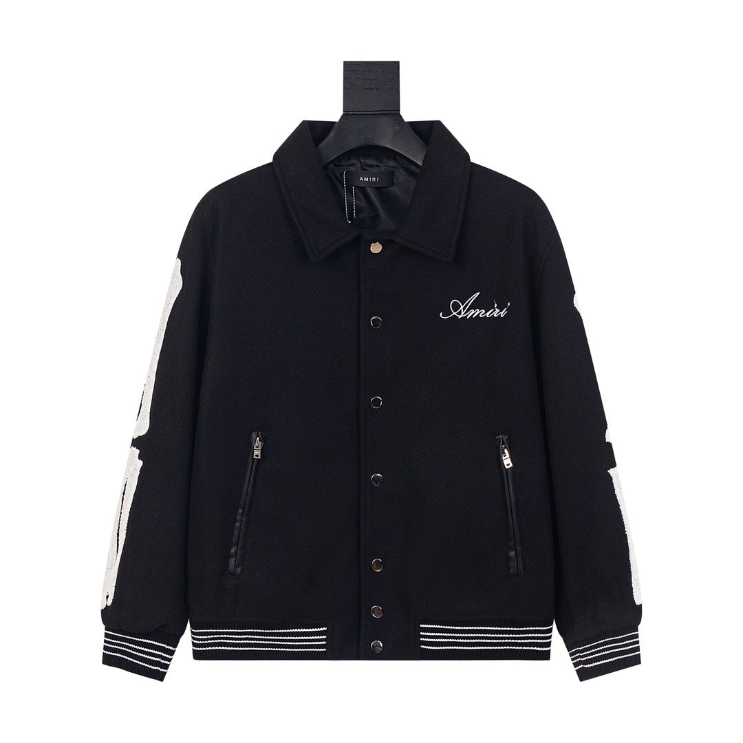Amiri Jacket AMI Letter Embroidery Contrast Sleeve Jacket Jacket Men's and Women's