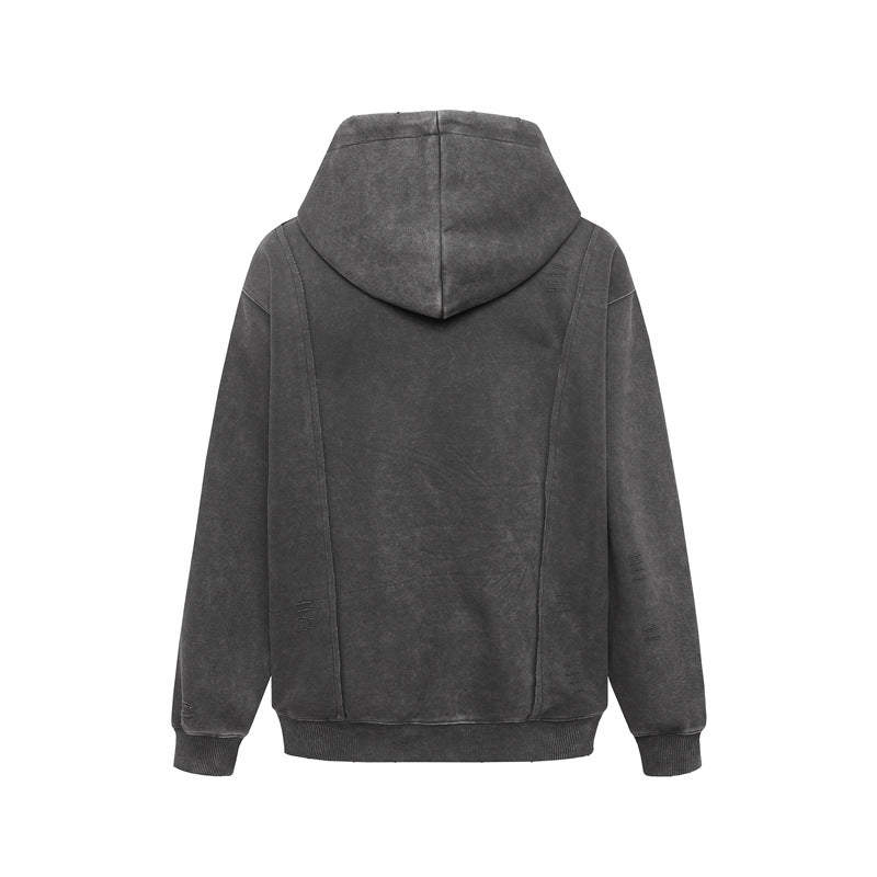Streetwear Hoodie Hip Hop Vintage Washed Old Hooded Sweater Zip Cardigan Jacket