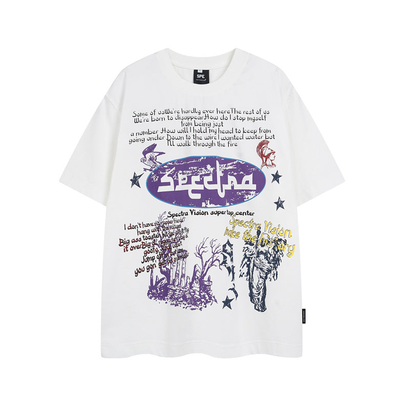 Y2K mens shirt hip hop retro loose round neck men's short sleeve T-shirt