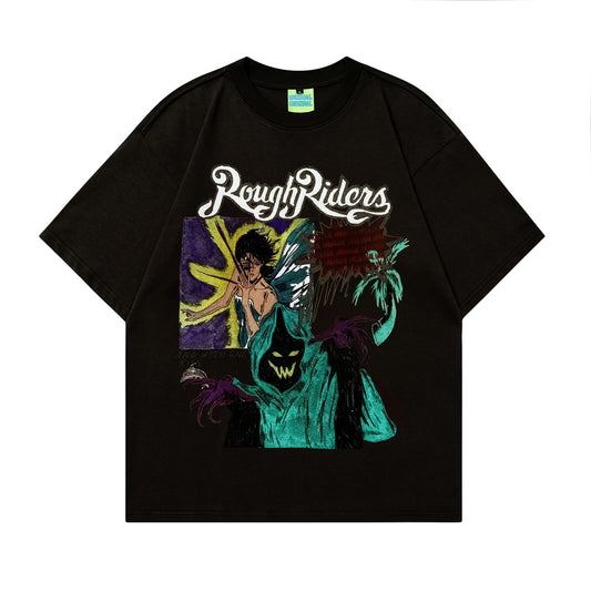 Unisex T-shirts Summer Men's and Women's Street Color Painting Loose Short Sleeve T-Shirt
