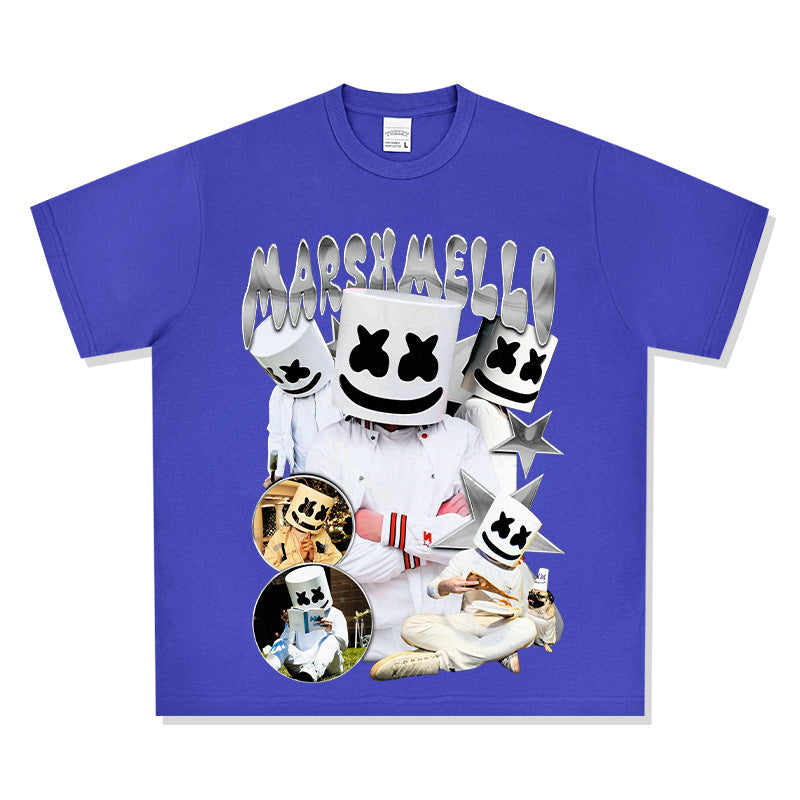 Streetwear masculin MARSHMELLO vintage hip hop rap print short sleeve t-shirt