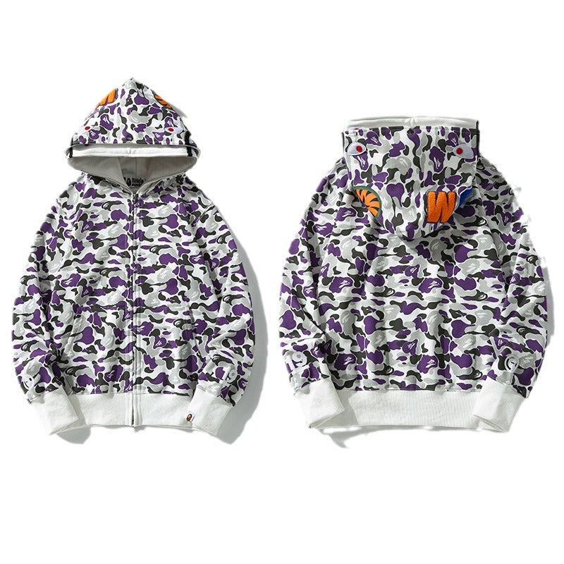 Ape Hoodie Shark with Camo Hooded Cardigan Zip Sweater Double Hat Jacket