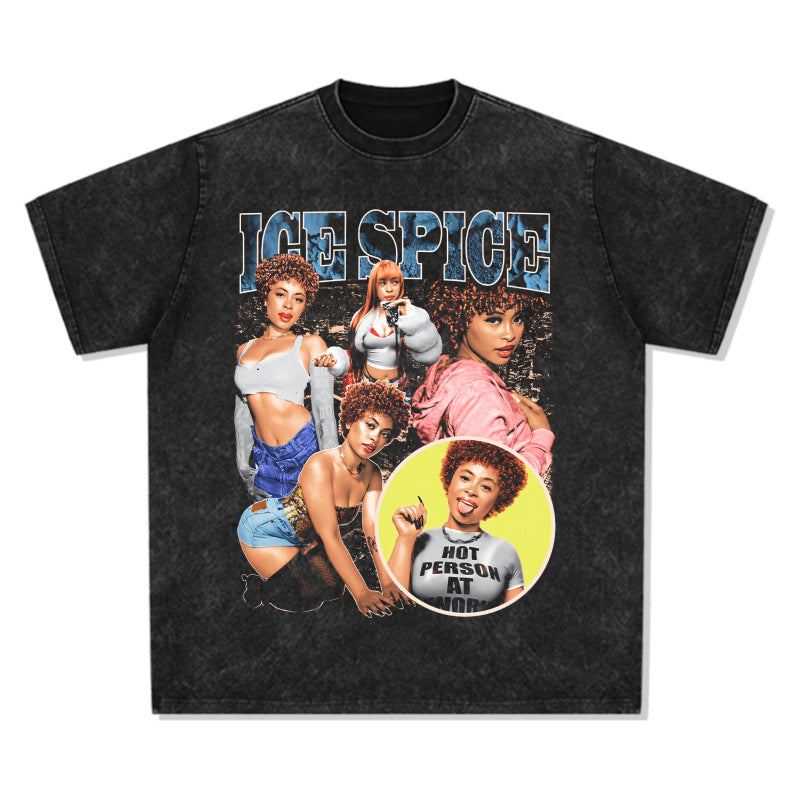 Cool t rapper vintage hip hop Ice Spice print short sleeve t-shirt