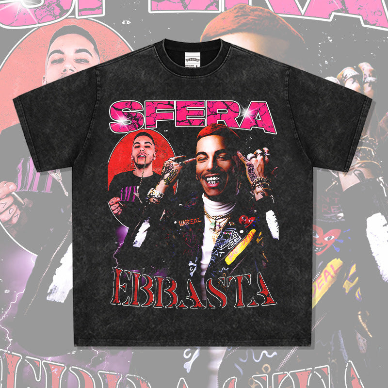 Outfit streetwear hip hop Sfera Ebbasta print short sleeve t-shirt