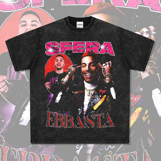 Outfit streetwear hip hop Sfera Ebbasta print short sleeve t-shirt