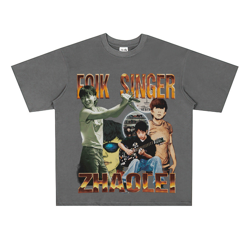 Film Star T Shirt Loose American Retro Street round Neck T-shirt Men and Women