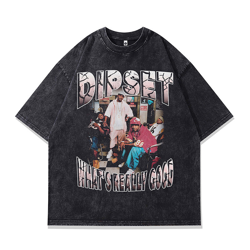 Ropa Vintage Hombre Washed Portrait Short Sleeve T-Shirt