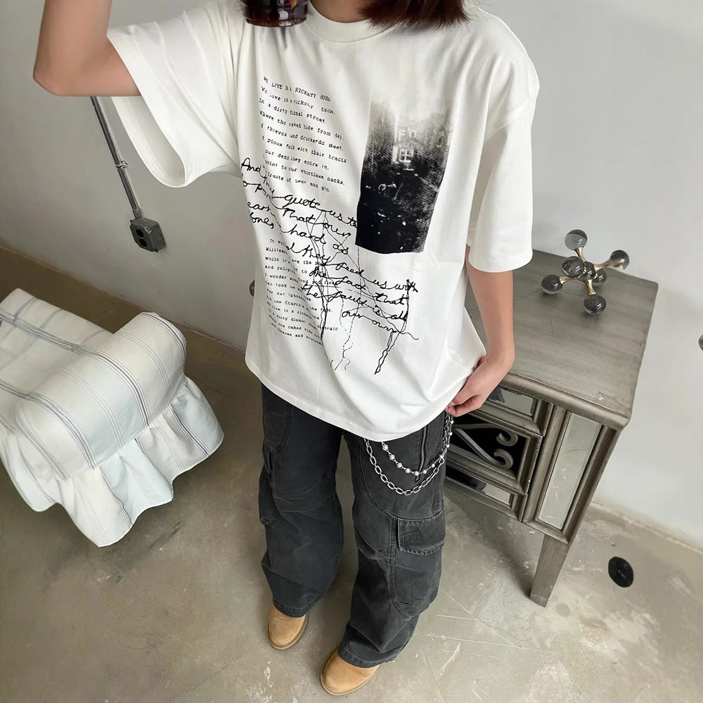 Streetwear Eua t shirt Forest Castle Digital Print Short Sleeve T-Shirt Cleanfit Top