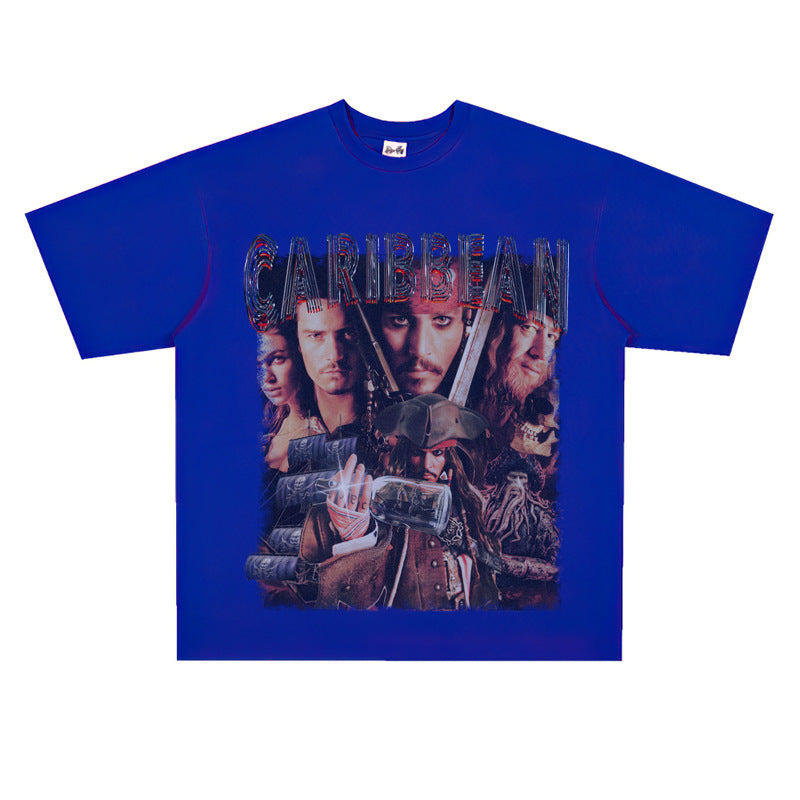 Film Star T Shirt Trendy Cotton Short Sleeve Loose round Neck Retro Design T-shirt for Men and Women