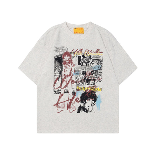 90s West Coast Hip Hop Fashion T Shirts Cartoon Graffiti Comic Girl Cotton Short Sleeve T-Shirt