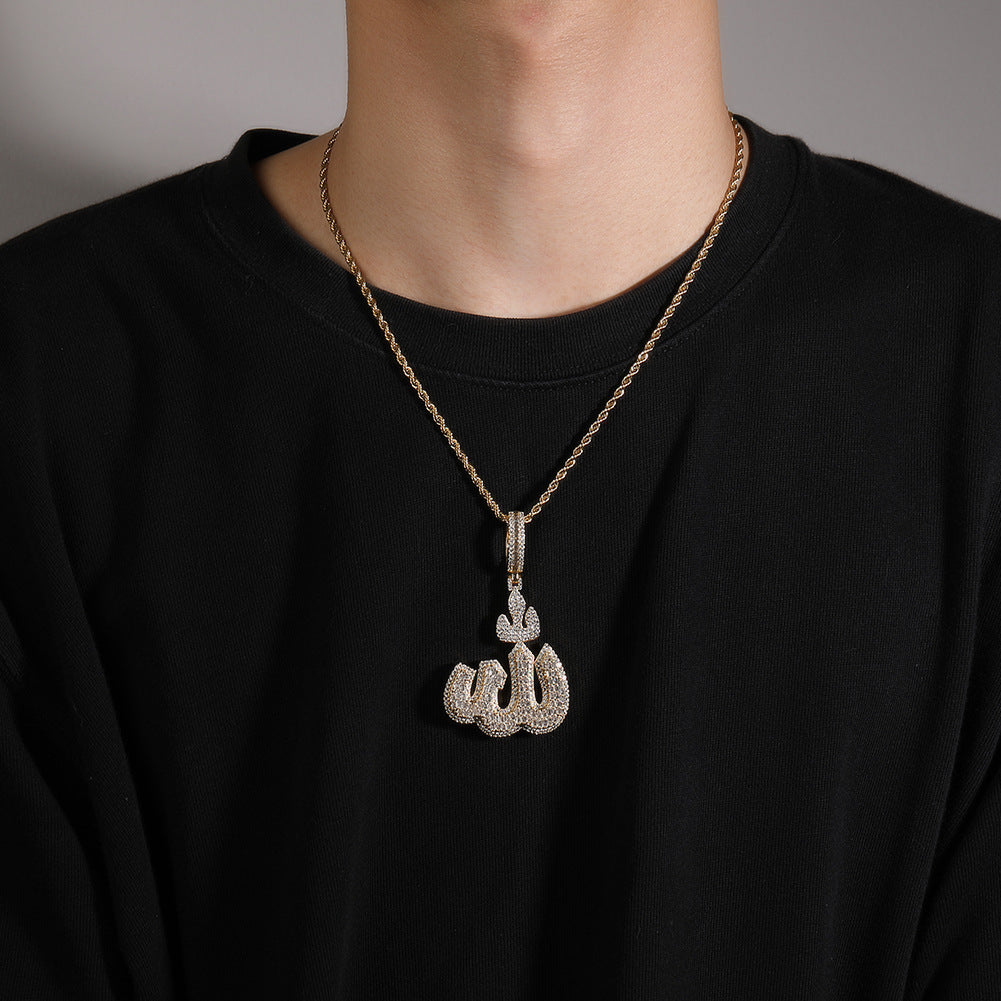 Jewelry Arabic Symbol Pendant Hip Hop Necklace Copper with Zircon Egypt Pieces Jesus Pieces Royalty