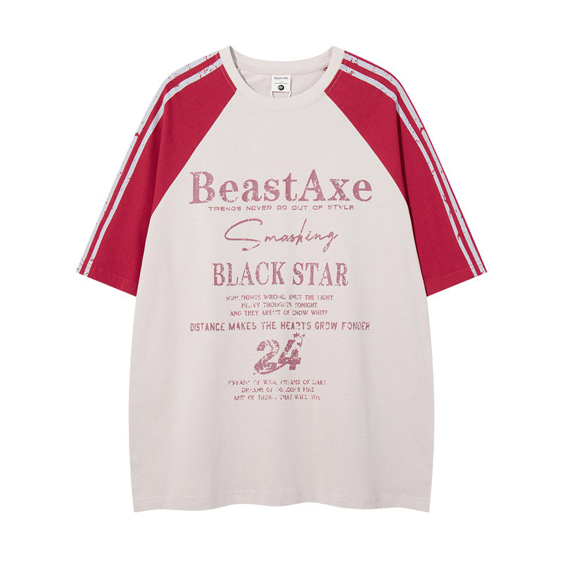 Y2K mens shirt retro round neck T-shirt short sleeve