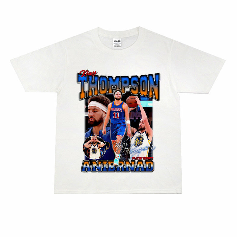 Film Star T Shirt Klaythompson Washed Distressed Printed American T-Shirt Retro Loose Short Sleeve