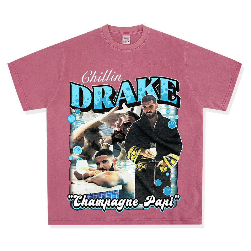 Cool t rapper vintage hip hop drake Drake print short sleeve t-shirt