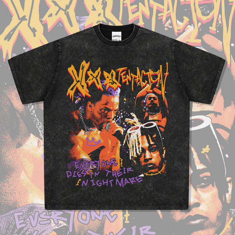 Streetwear masculino vintage XXX Tentacion print short sleeve t-shirt vintage