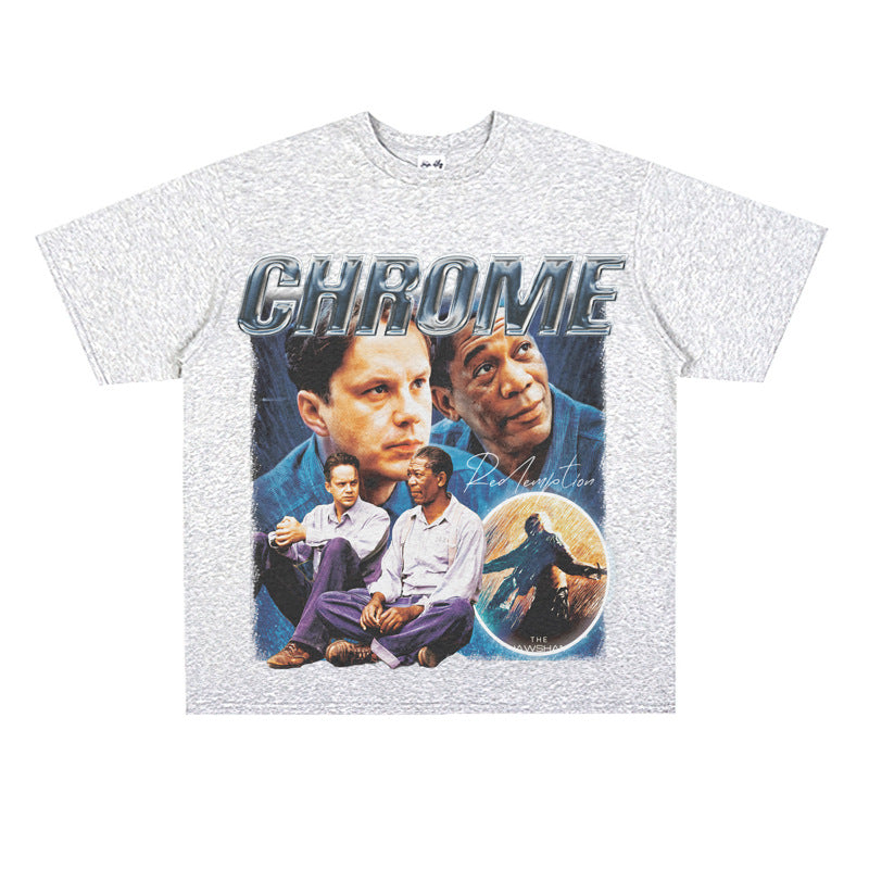 Film Star T Shirt Shawshank's Redemption Street Style Short Sleeve Loose Retro American T-shirt Men