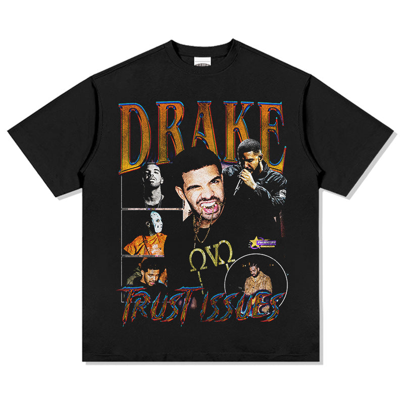 Streetwear masculino vintage hip hop drake drake print short sleeve t-shirt
