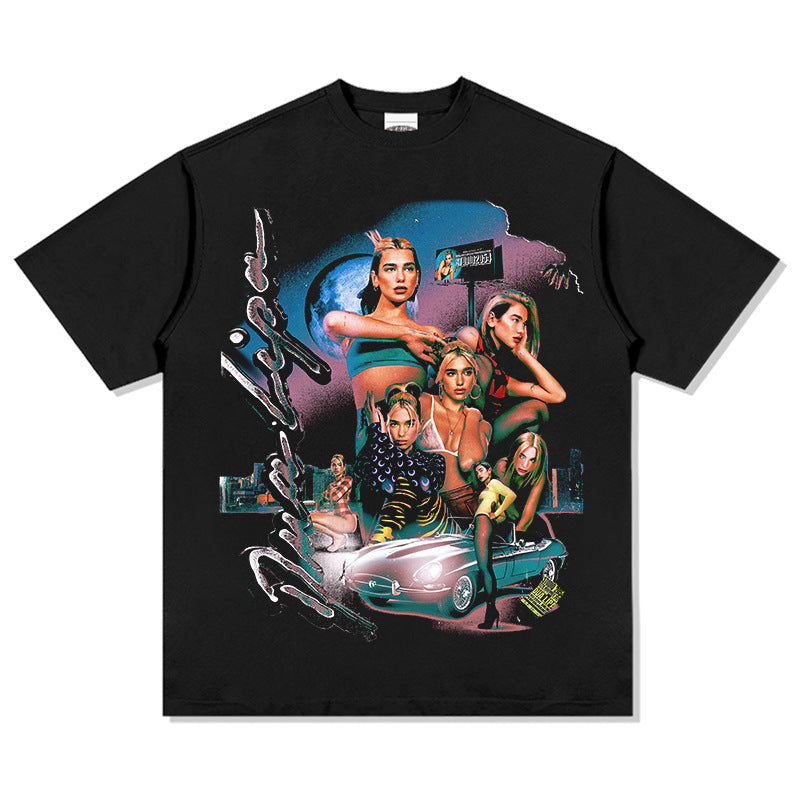 New york hip hop shop BC Dua Lipa print hip hop street short sleeve vintage T shirt