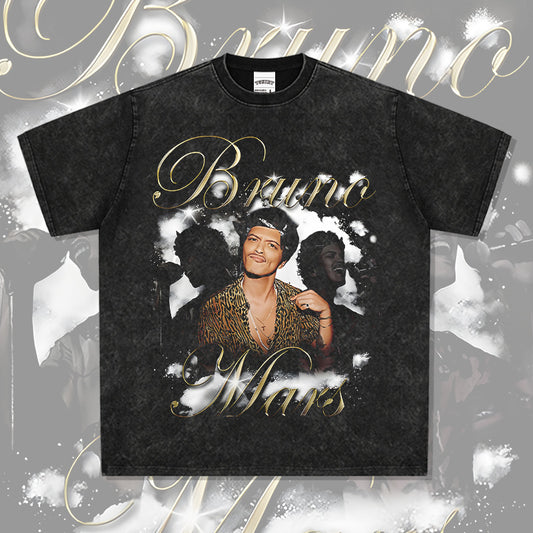 Cool t rapper vintage Bruno Mars print short sleeve t-shirt