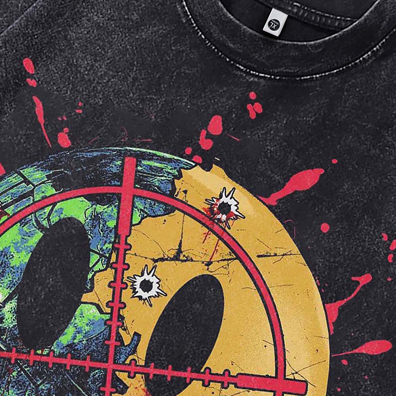 Ropa Vintage Hombre Smiley Printed Old Short Sleeve T-Shirt