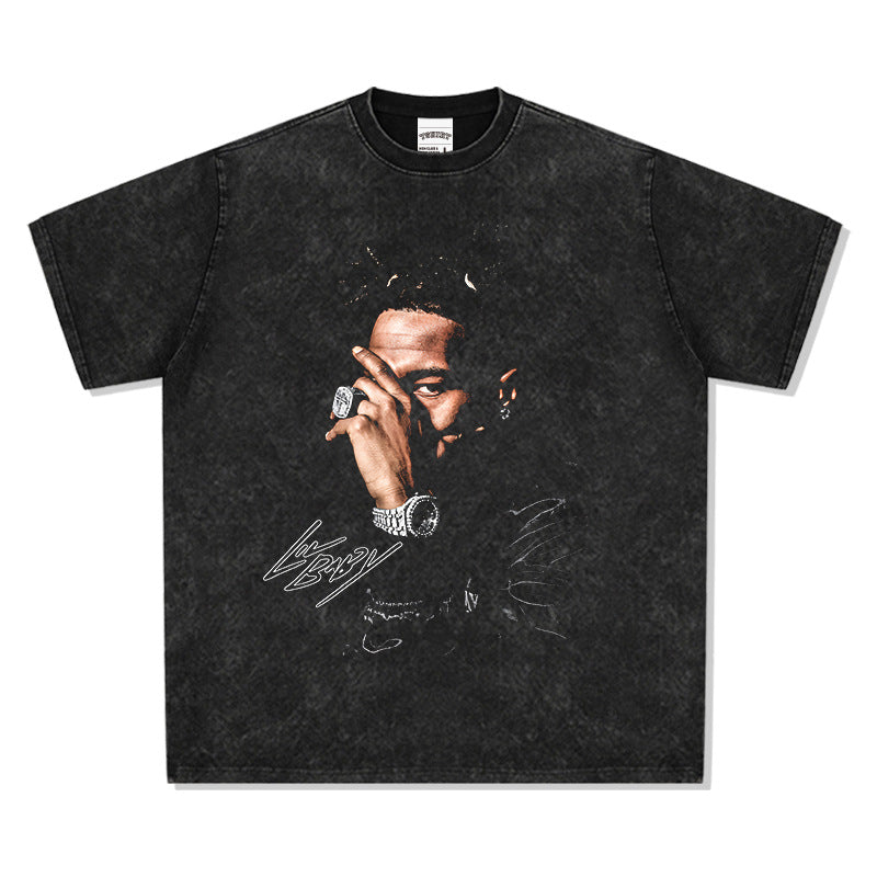 Marcas streetwear usa vintage hip hop Lil Baby print short sleeve t-shirt