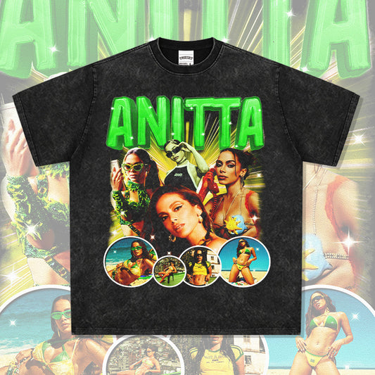 Outfit streetwear vintage hip hop Anitta print short sleeve t-shirt