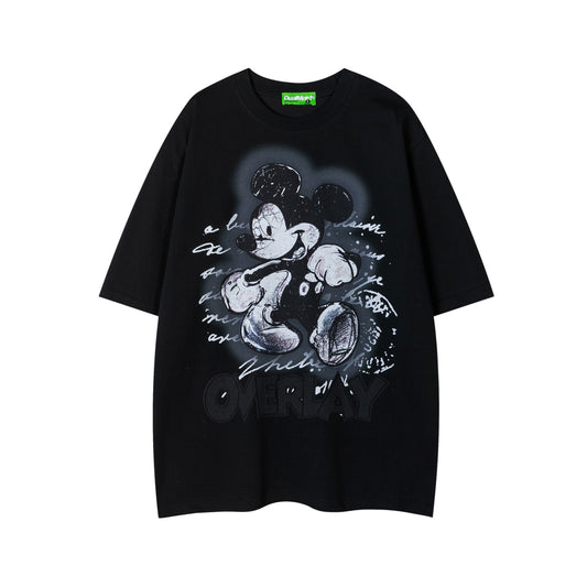 Distorted vintage cute mickey print short sleeve t-shirt summer loose casual top