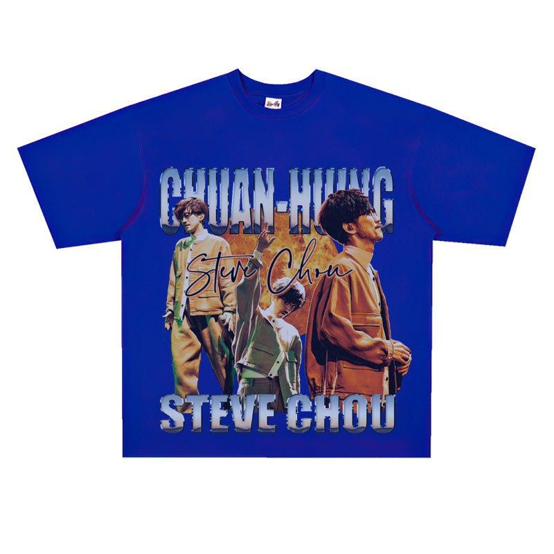 Film Star T Shirt Printed Loose Retro Street Cotton American T-shirt