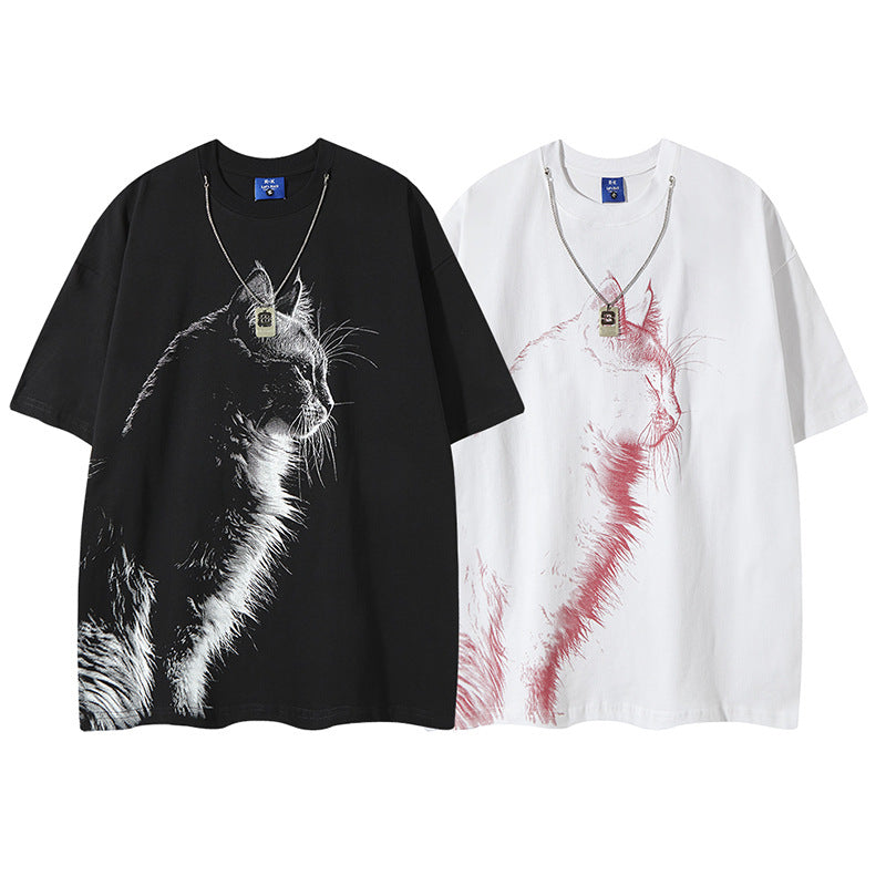Nyc T Shirt Cat Necklace Short Sleeve T-Shirt Summer Top