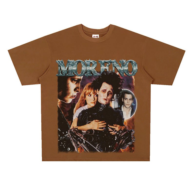 Film Star T Shirt Edward Short Sleeve Loose Retro American Street T-shirt Men and Women