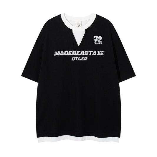 Distorted vintage alphabet print short-sleeved t-shirt summer loose casual top