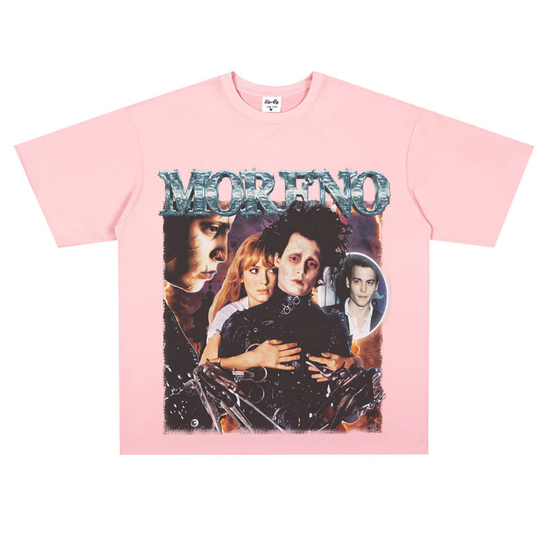 Film Star T Shirt Edward Short Sleeve Loose Retro American Street T-shirt Men and Women
