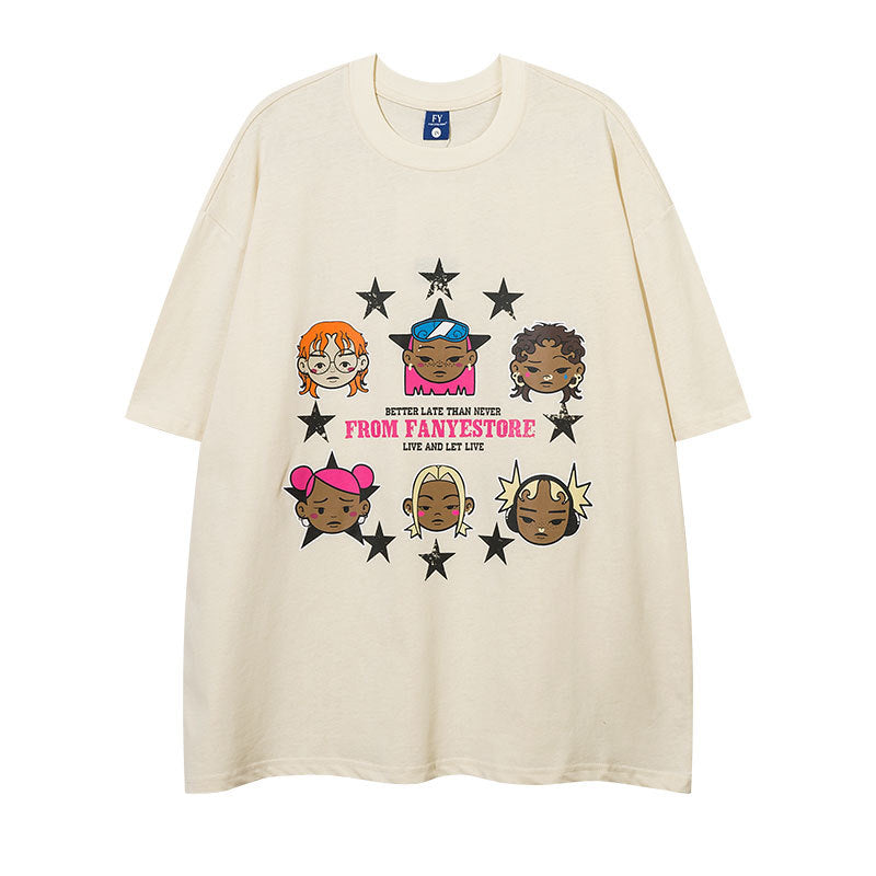 Vintage Tišö Rt Cartoon avatar print short-sleeved T-shirt oversize top