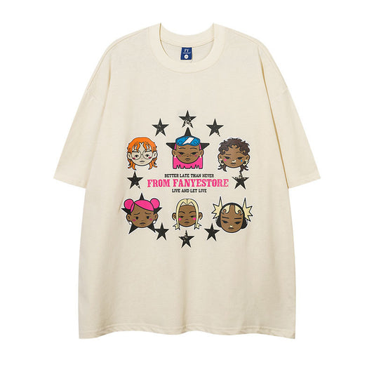 Vintage Tišö Rt Cartoon avatar print short-sleeved T-shirt oversize top
