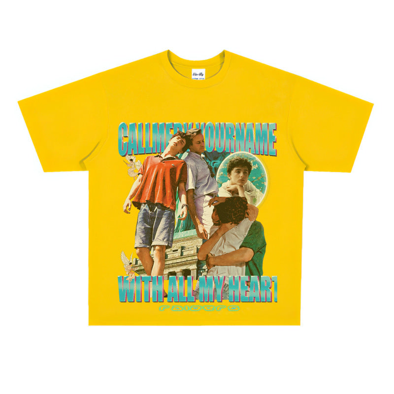 Film Star T Shirt Loose Heavy Retro Street American T-shirt Men and Women
