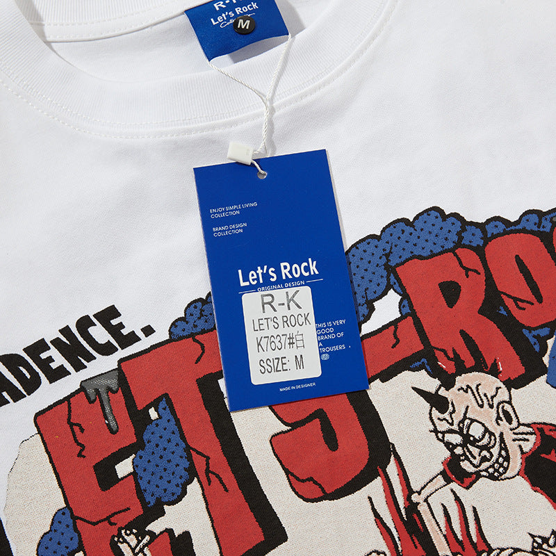 US drip outfits summer vintage cartoon pattern casual loose short sleeve T-Shirts