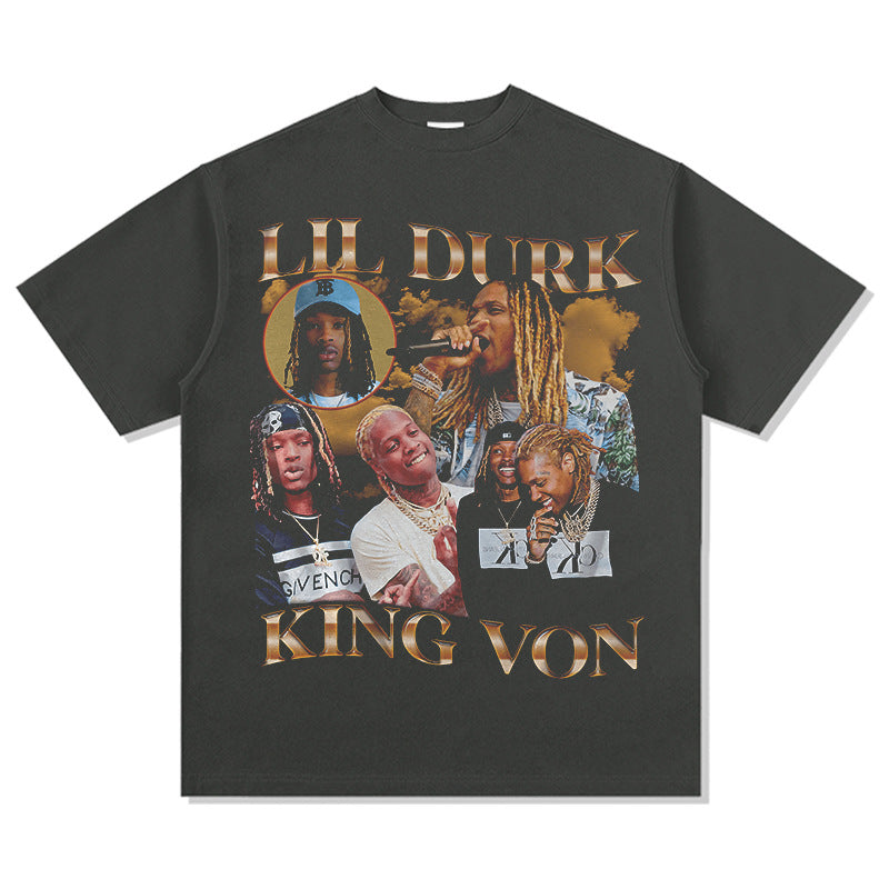 Streetwear masculino vintage hip hop king von print long sleeve short sleeve t-shirt