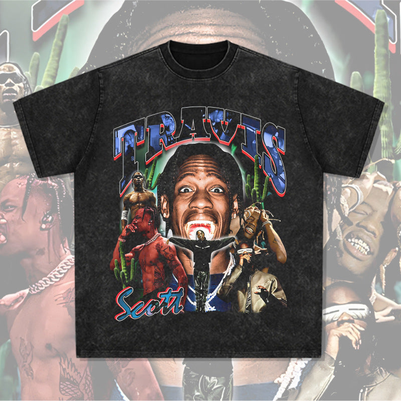 Cool t rapper vintage hip hop Travis Scott print short sleeve t-shirt